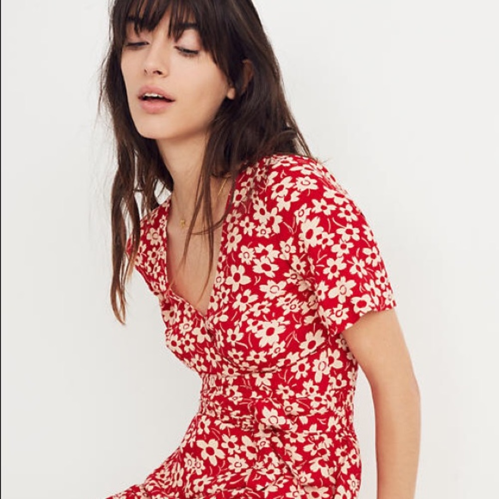 Madewell Wrap-Front Romper in Mini Daisy (Size 4)